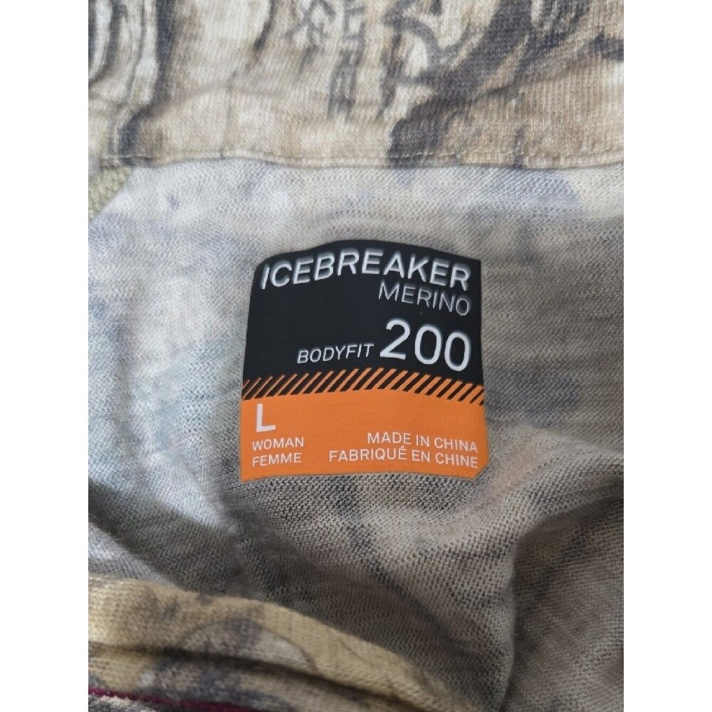 Icebreaker Merino Bodyfit 200 1/4 Zip Long Sleeve RealTree Xtra Women's Large - Picture 2 of 4